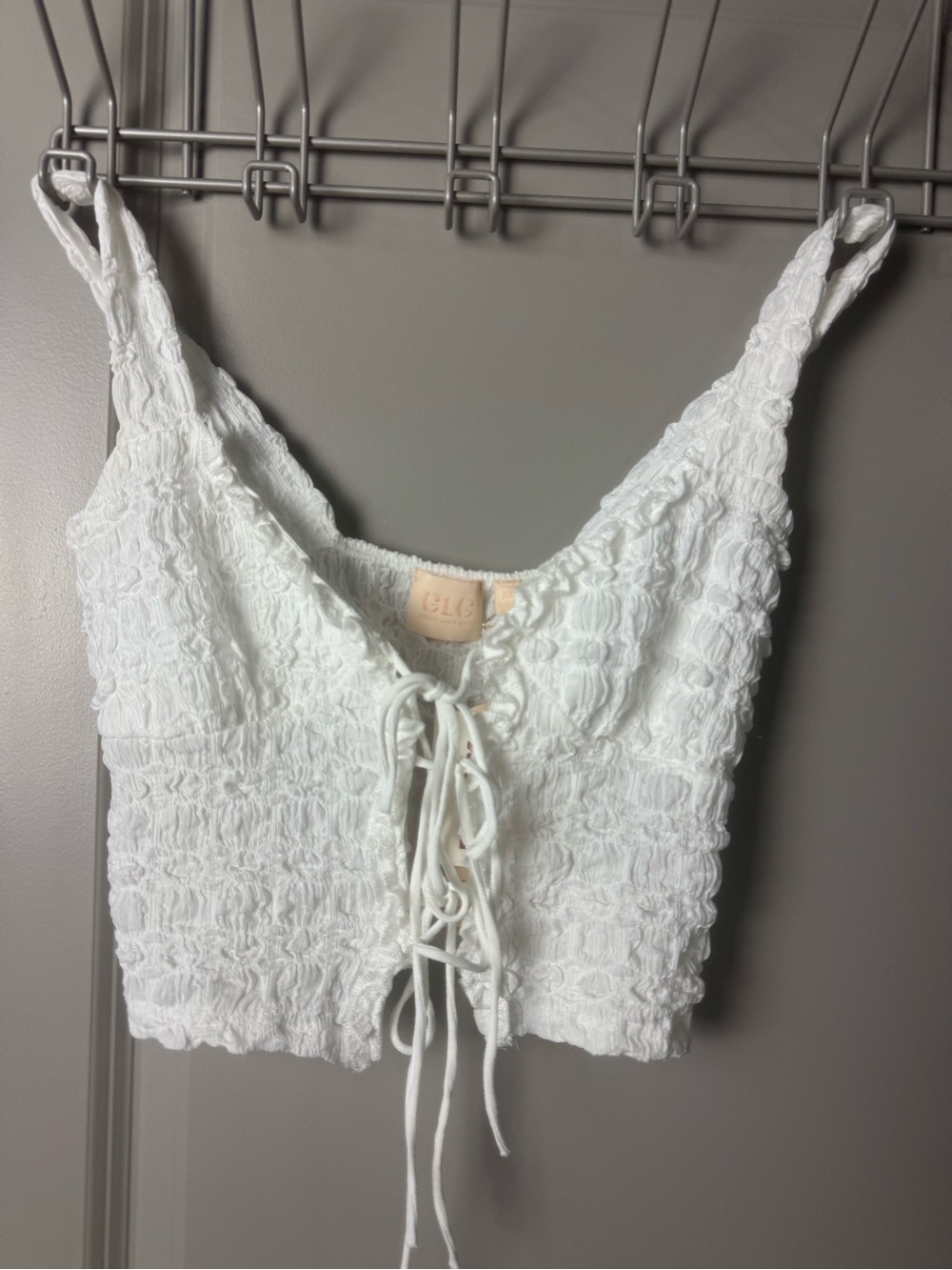 GLG white XS tie crop top NWT